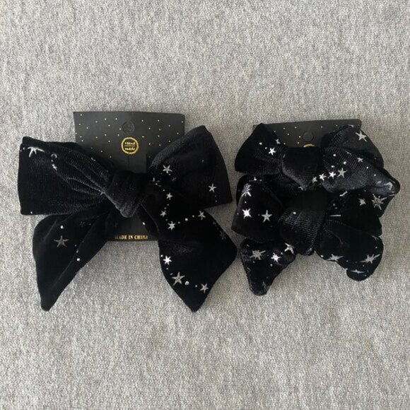 Halloween Black Silver Star Velvet Hair Clip Bow Lot - Picture 2 of 5